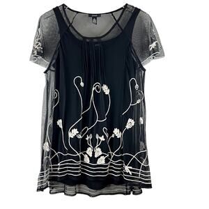 Alfani Floral Embroidered Sheer Blouse & Tank Womens Size M